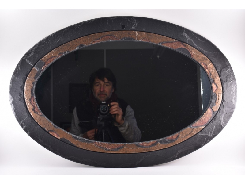 handcrafted oval slate mirror