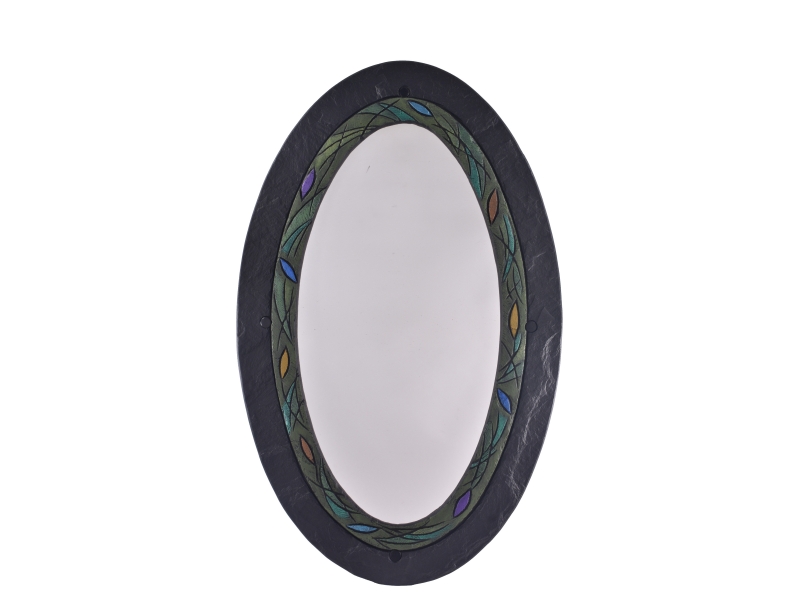 Slate oval mirror ornately handmade and hand painted