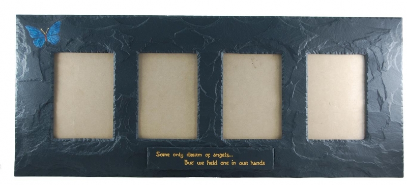 BUTTERFLY THEME ON QUADRUPLE SLATE PICTURE FRAME WITH INSCRIPTION