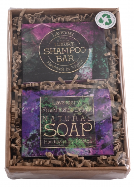 Lavender Delight natural soap and shampoo bar gift set