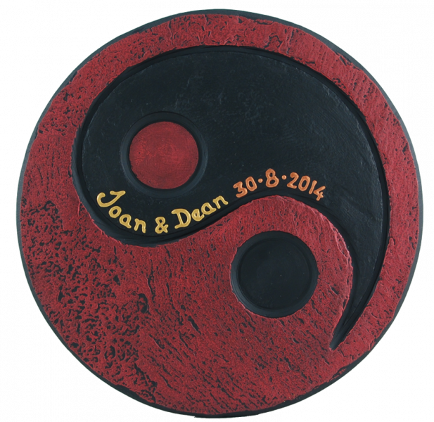 yin yang red black tealight holder with inscription