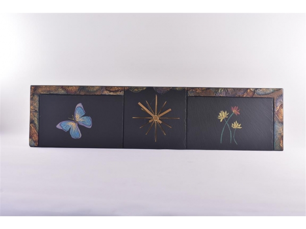 butterfly-and-flowers-on-slate-clock
