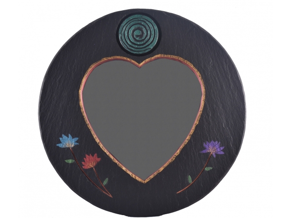Heart-Shaped Mirror on Round Slate