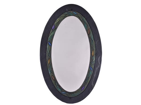 Oval Slate Mirror with Swirl Border